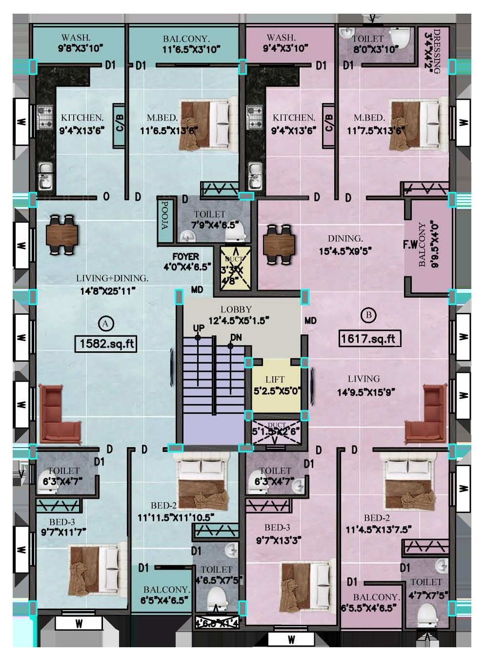 Perfect Pranithi typical floor plan — 1st, 2nd and 3rd floor